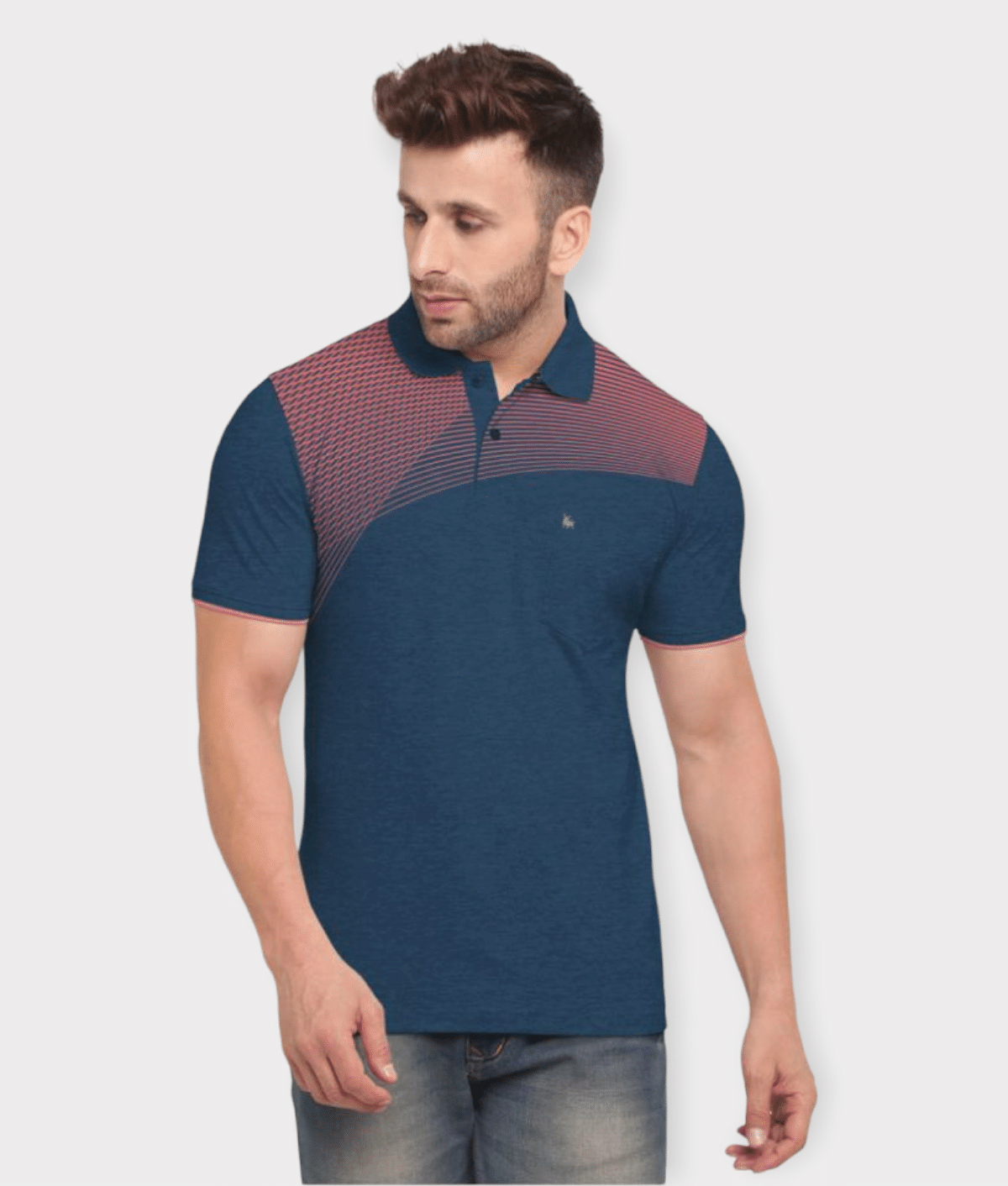     			BULLMER Pack of 1 Cotton Blend Regular Fit Printed Half Sleeves Men's Polo T Shirt ( Navy )