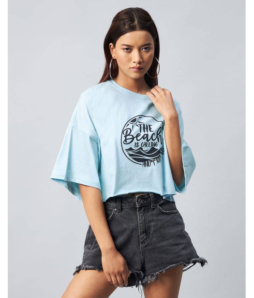 Chimpaaanzee Women Cotton Printed Regular Fit Round Neck T-Shirt ( Light Blue )     			Chimpaaanzee Women Cotton Printed Regular Fit Round Neck T-Shirt ( Light Blue )