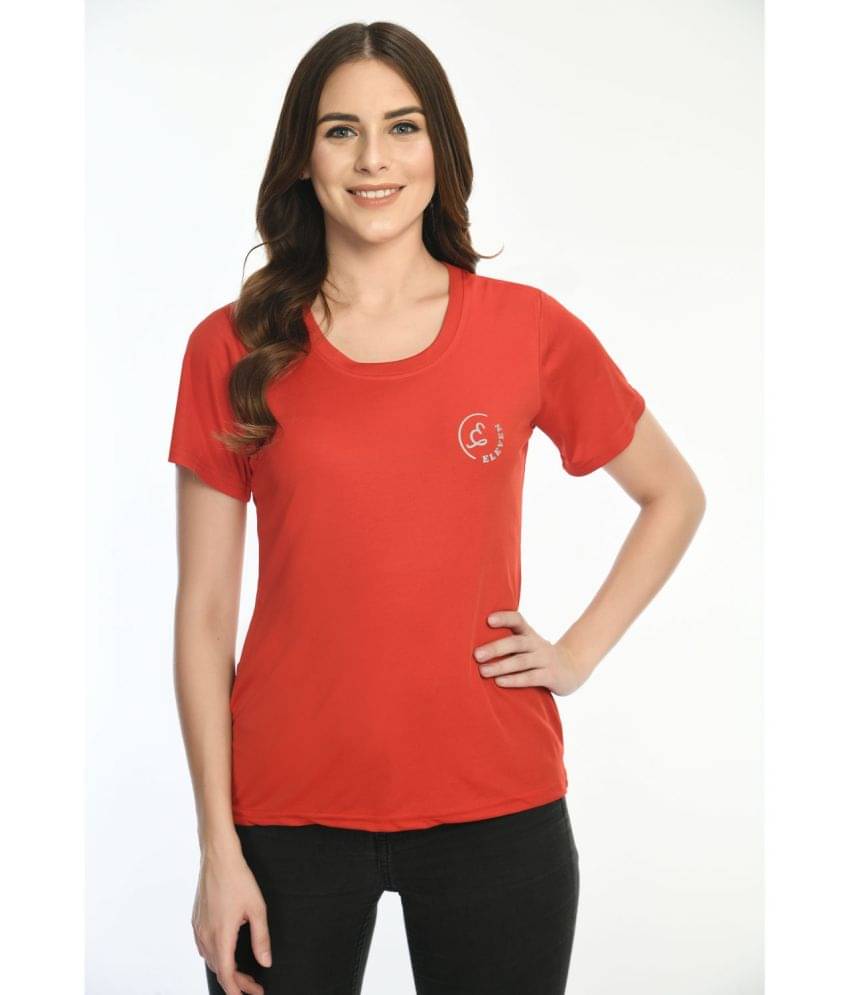     			Eleven Women Polyester Solid Regular Fit Round Neck T-Shirt ( Red )