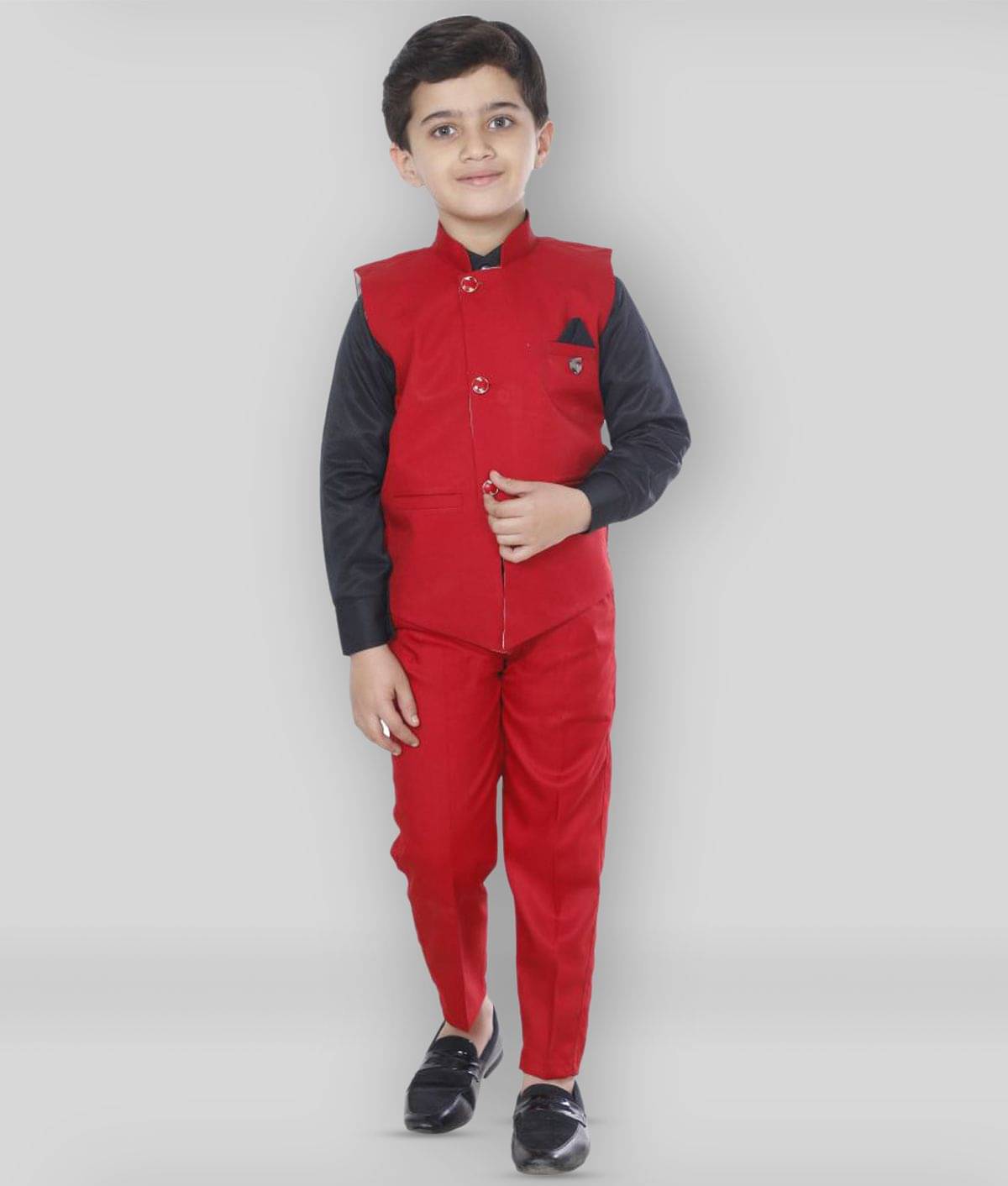     			Fourfolds Pack of 1 Boys Cotton Blend Shirt & Pants Set ( Red )