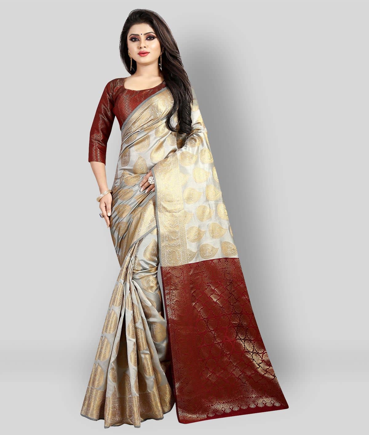 Gazal Fashions Banarasi Silk Printed Saree With Unstitched Blouse Piece ( Multicolor ) - Sarees | Buy online on ZillyBuy