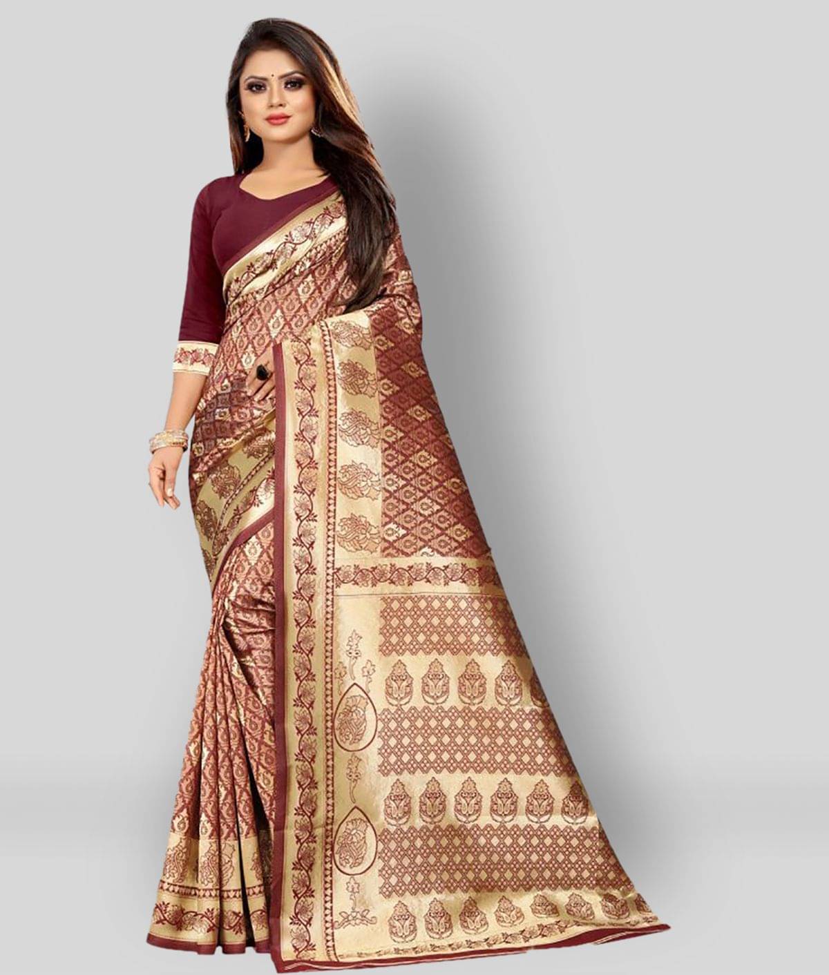     			Gazal Fashions Banarasi Silk Printed Saree With Unstitched Blouse Piece ( Multicolor )