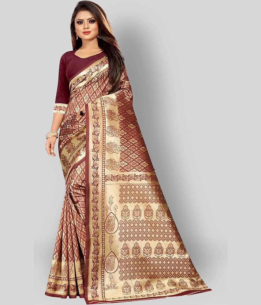 Gazal Fashions Banarasi Silk Printed Saree With Unstitched Blouse Piece ( Multicolor ) - Sarees | Buy online on ZillyBuy
