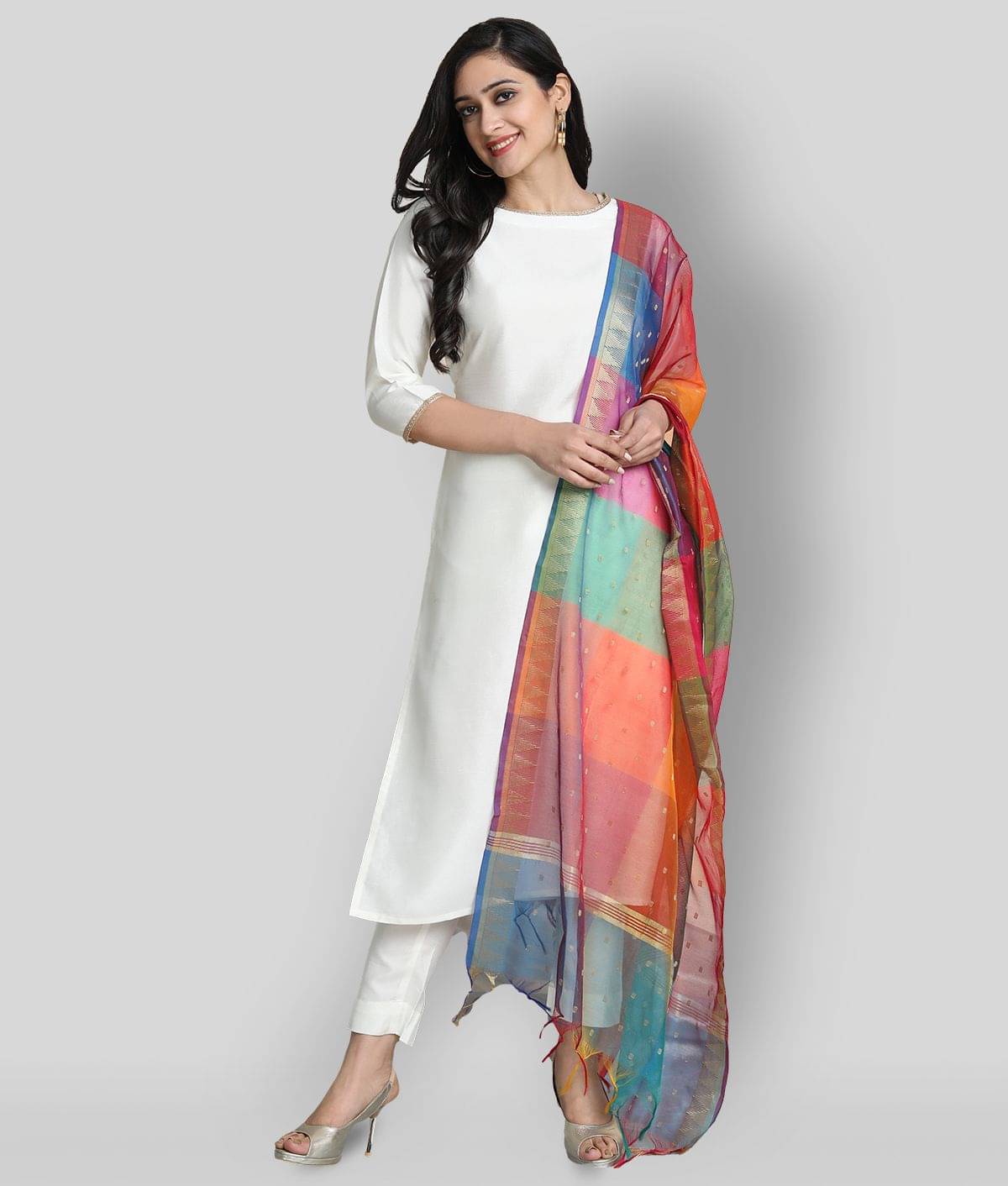 Janasya - Off White Straight Silk Women's Stitched Salwar Suit ( Pack of 1 ) Janasya - Off White Straight Silk Women's Stitched Salwar Suit ( Pack of 1 )