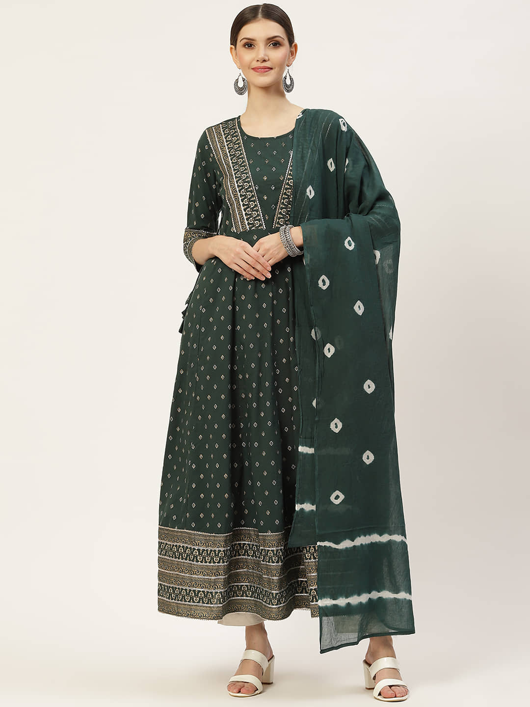 Kbz - Green Cotton Women's Flared Kurti with Dupatta ( Pack of 1 ) - Kurtis, Tunics | Buy online on ZillyBuy