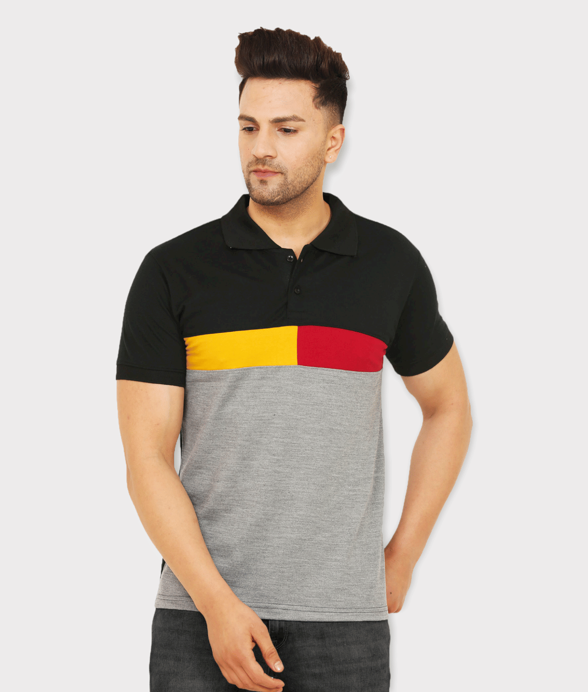 Leotude Pack of 1 Cotton Blend Regular Fit Printed Half Sleeves Men's Polo T Shirt ( Black )