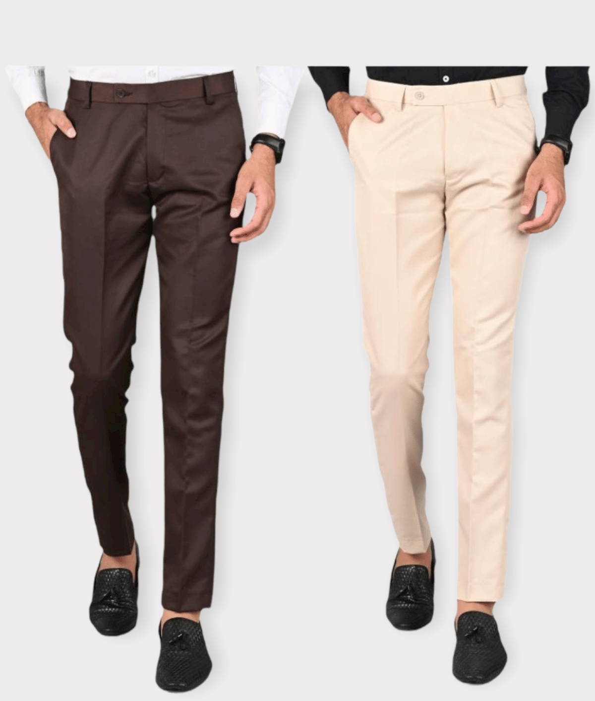     			MANCREW - Cream Polycotton Slim - Fit Men's Formal Pants ( Pack of 2 )