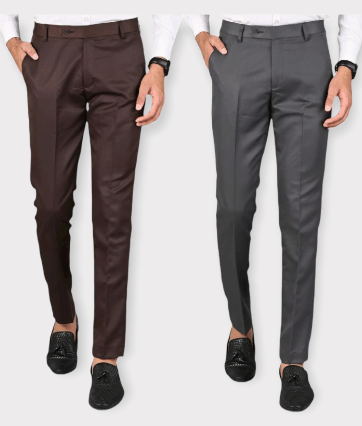     			MANCREW - Dark Grey Polycotton Slim - Fit Men's Formal Pants ( Pack of 2 )
