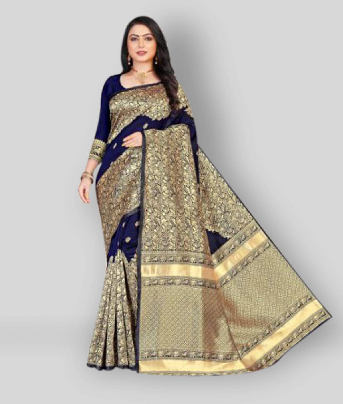     			NENCY FASHIONS Silk Blend Printed Saree With Unstitched Blouse Piece ( Multicolor )