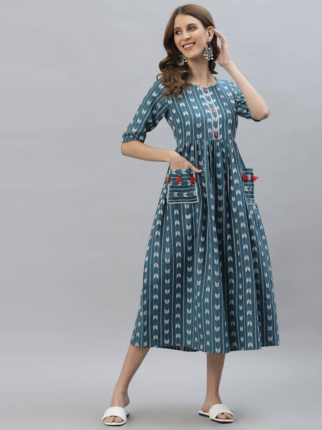 Stylum - Blue Cotton Blend Women's Flared Kurti ( Pack of 1 ) Stylum - Blue Cotton Blend Women's Flared Kurti ( Pack of 1 )