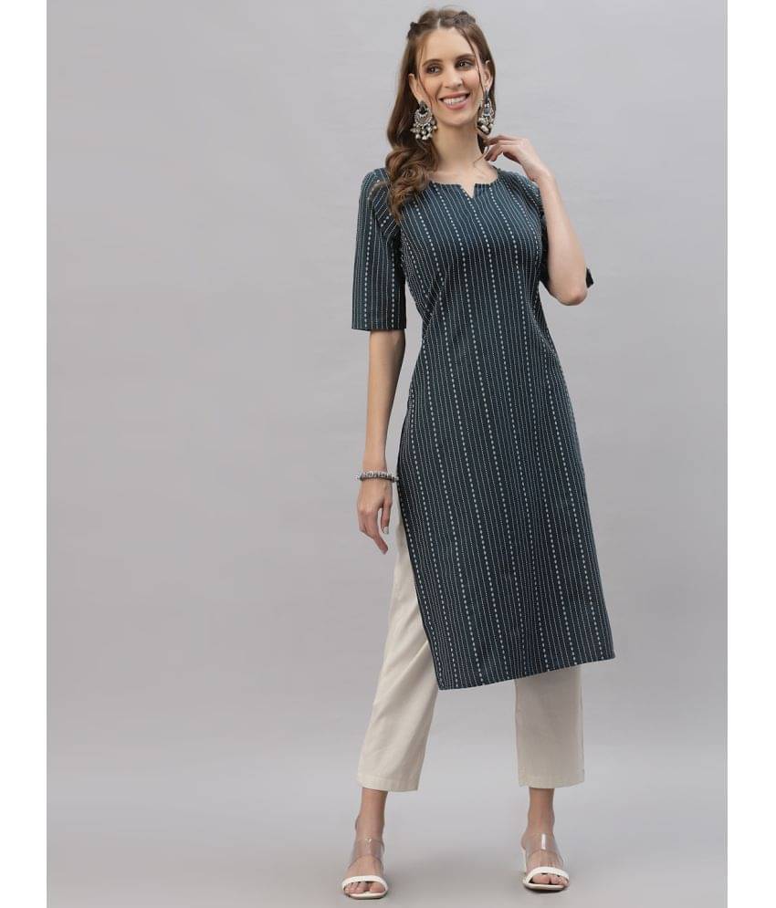 Stylum - Blue Cotton Blend Women's Straight Kurti ( Pack of 1 ) Stylum - Blue Cotton Blend Women's Straight Kurti ( Pack of 1 )