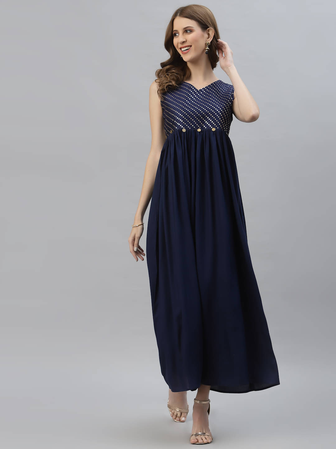     			Stylum - Navy Rayon Women's Flared Kurti ( Pack of 1 )