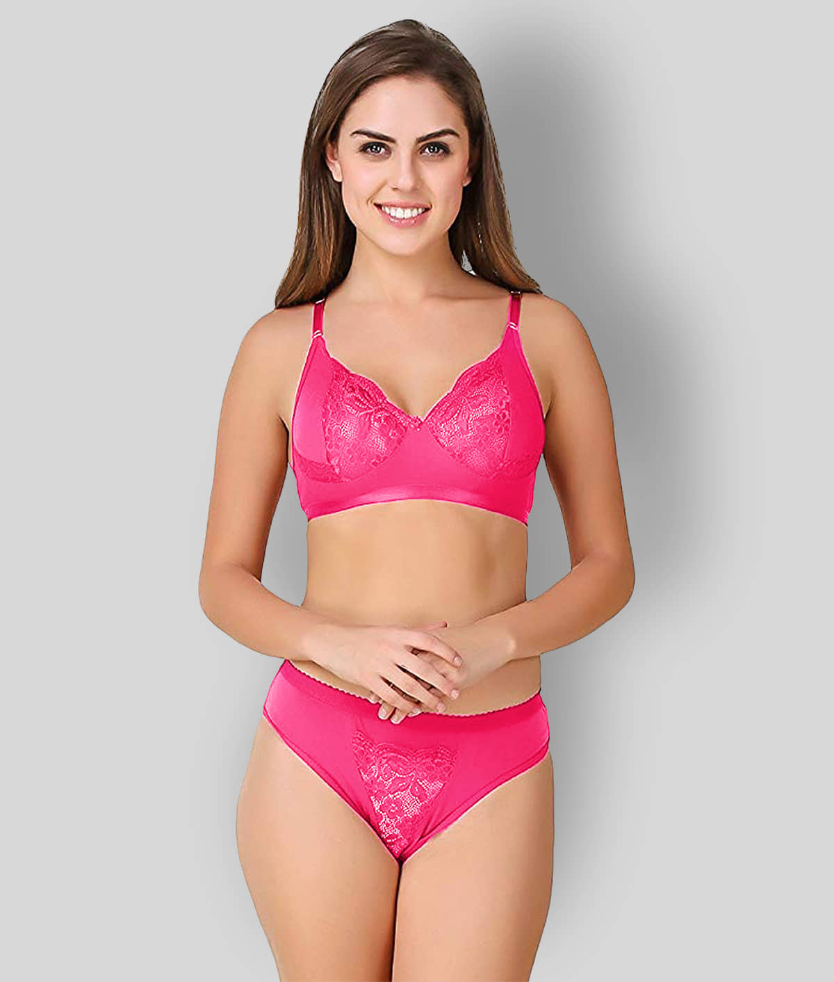 TCG Cotton Lycra Women's Bra & Panty Set ( Pink )