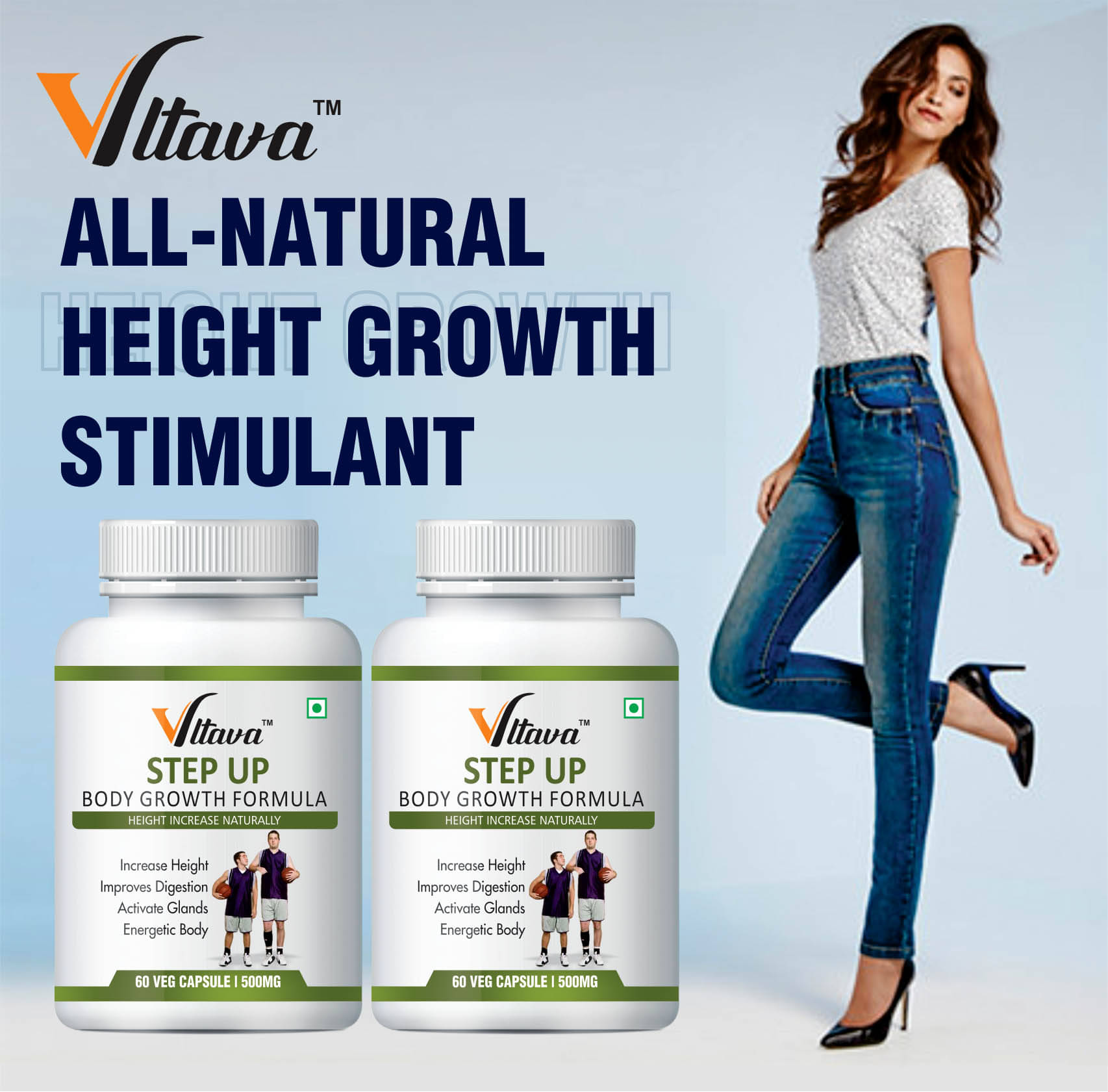 Vltava Step Up Body Growth Height Increasing Capsule (Body Growth Formula) 120 mg Unfalvoured Minerals Capsule Pack of 2 Vltava Step Up Body Growth Height Increasing Capsule (Body Growth Formula) 120 mg Unfalvoured Minerals Capsule Pack of 2