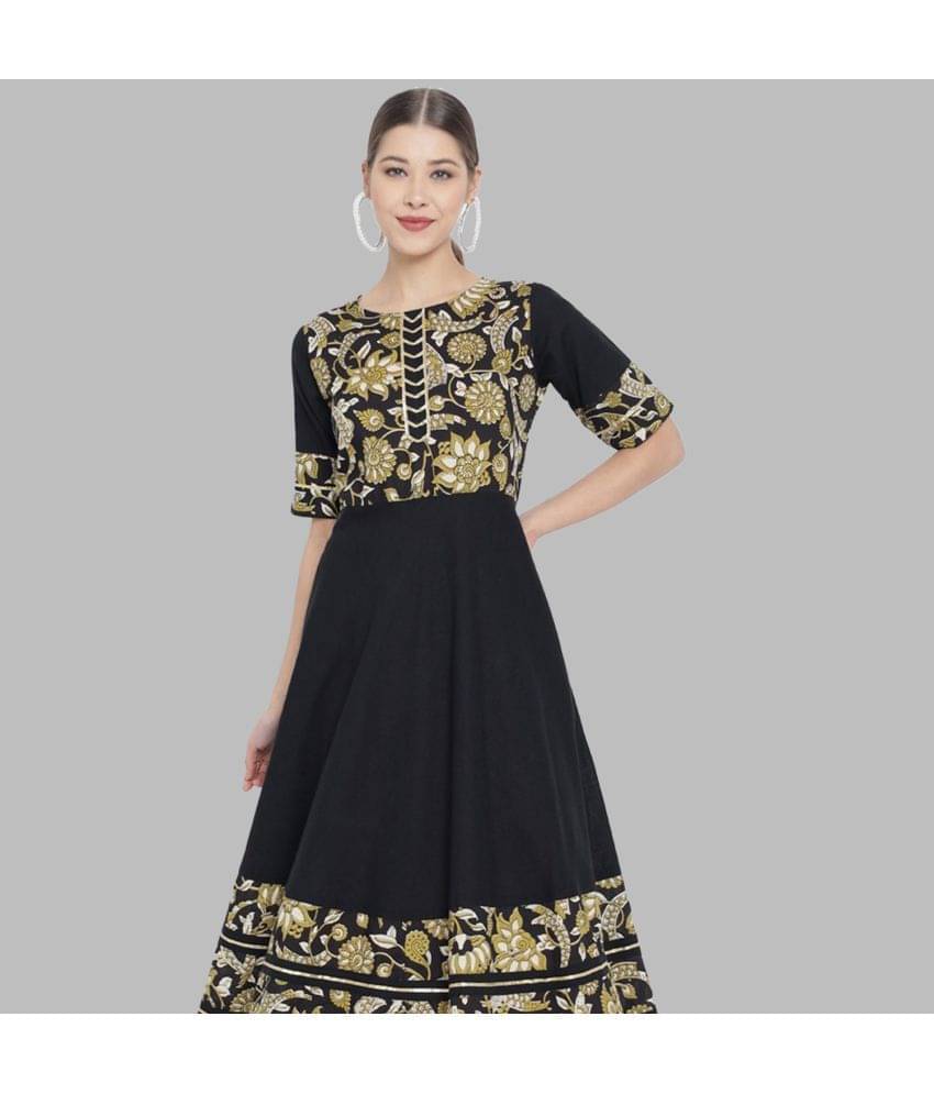     			Yash Gallery - Black Cotton Women's Flared Kurti ( Pack of 1 )