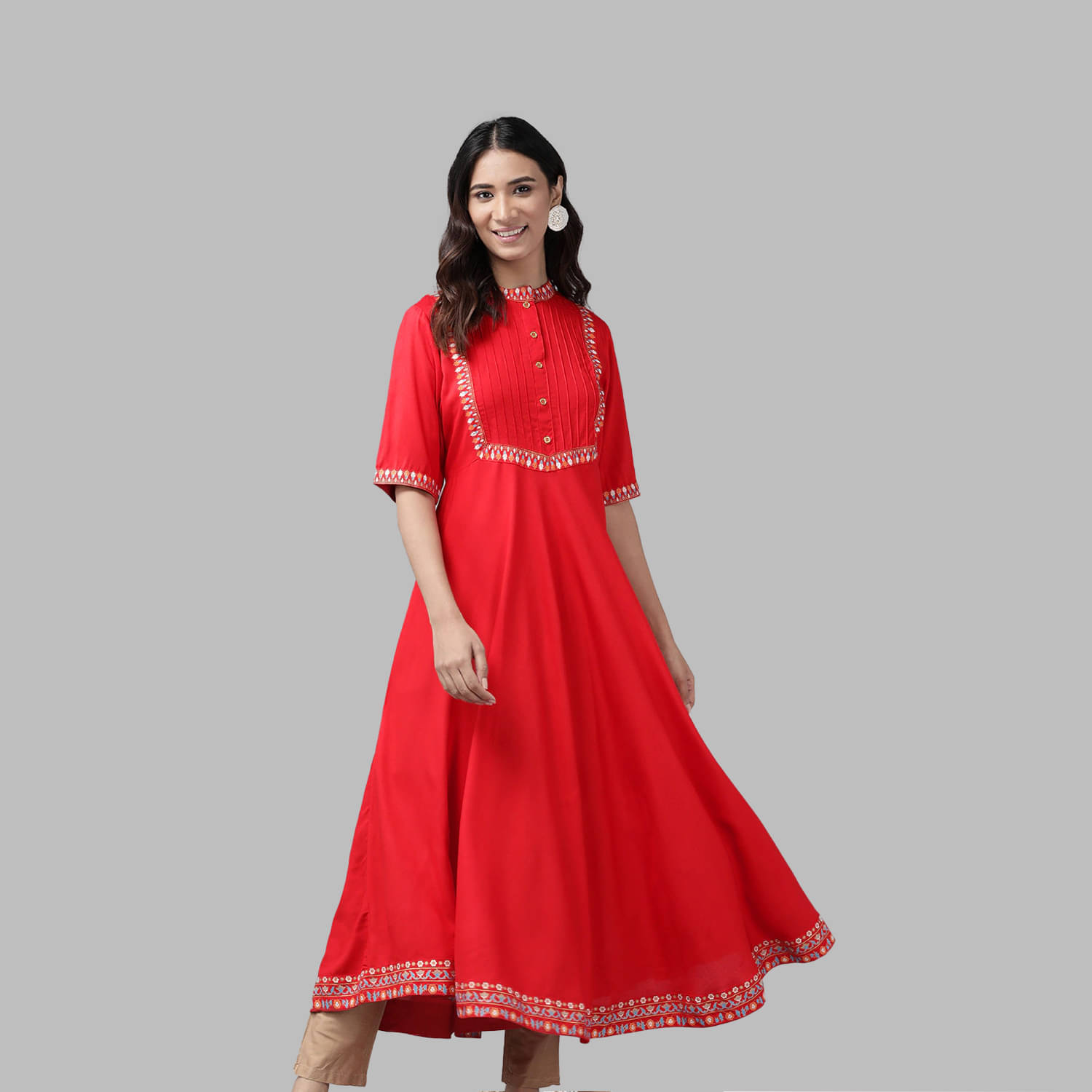 Yash Gallery - Red Rayon Women's Flared Kurti ( Pack of 1 ) Yash Gallery - Red Rayon Women's Flared Kurti ( Pack of 1 )