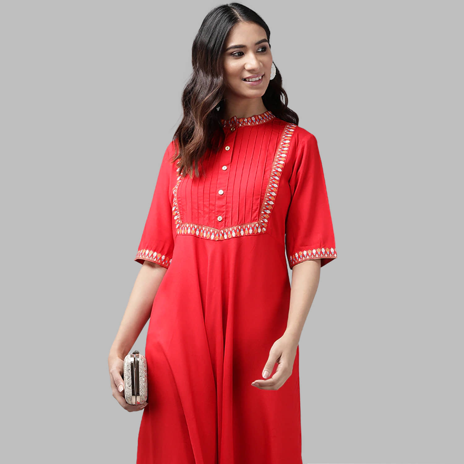 Yash Gallery - Red Rayon Women's Flared Kurti ( Pack of 1 ) - Kurtis, Tunics | Buy online on ZillyBuy