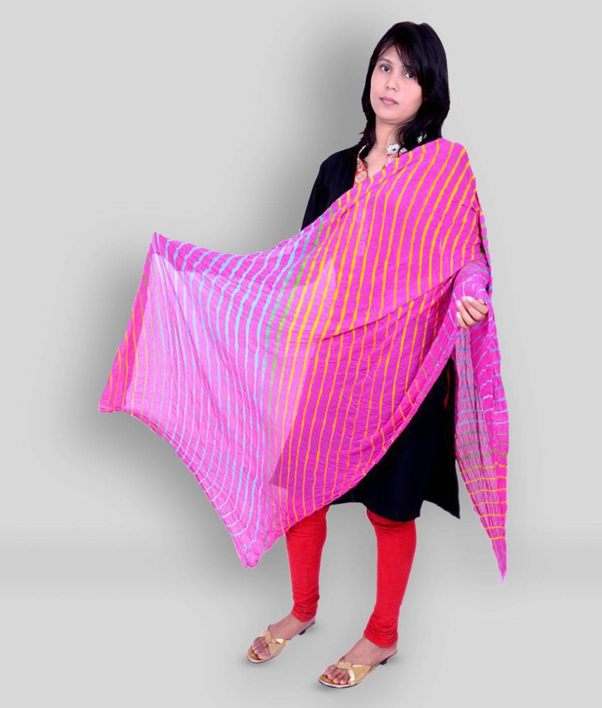     			Apratim Pink Georgette Leheria Dupatta