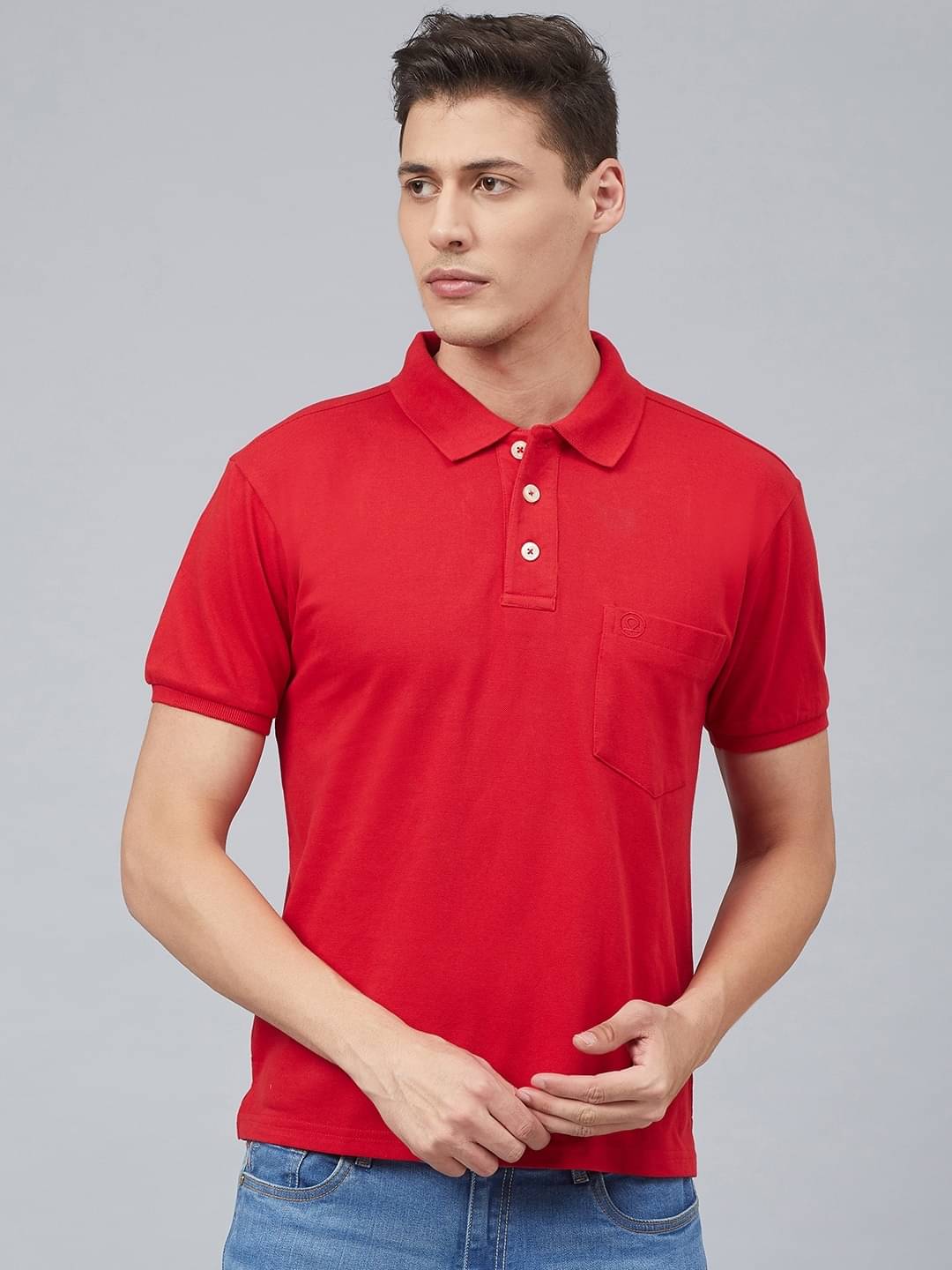     			Chkokko Pack of 1 Cotton Blend Slim Fit Solid Half Sleeves Men's Polo T Shirt ( Red )