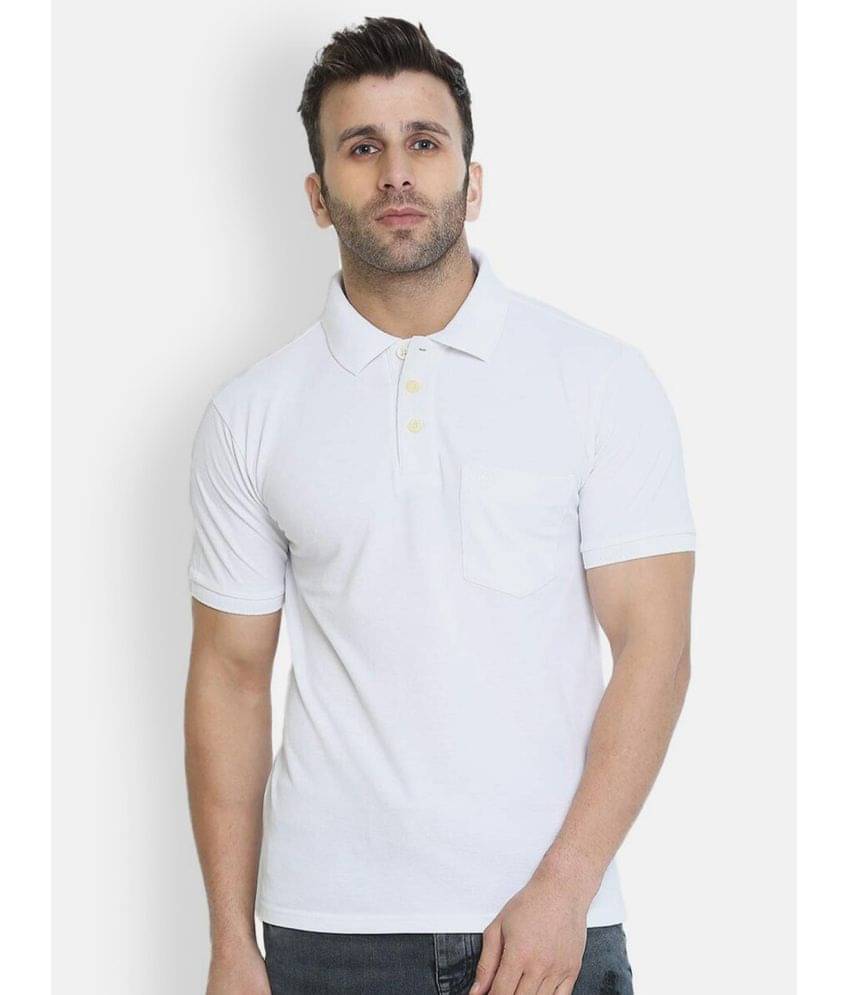     			Chkokko Pack of 1 Cotton Blend Regular Fit Solid Half Sleeves Men's Polo T Shirt ( White )