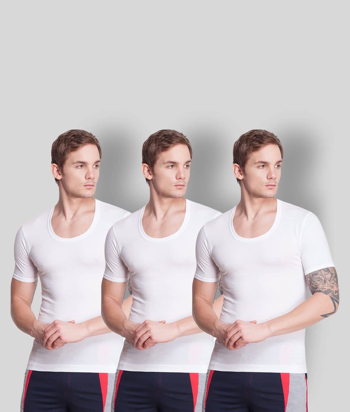 Dollar Bigboss Men's White Pack of 3 Solid Egyptian Cotton Vest - Nightwear & Loungewear | Buy online on ZillyBuy