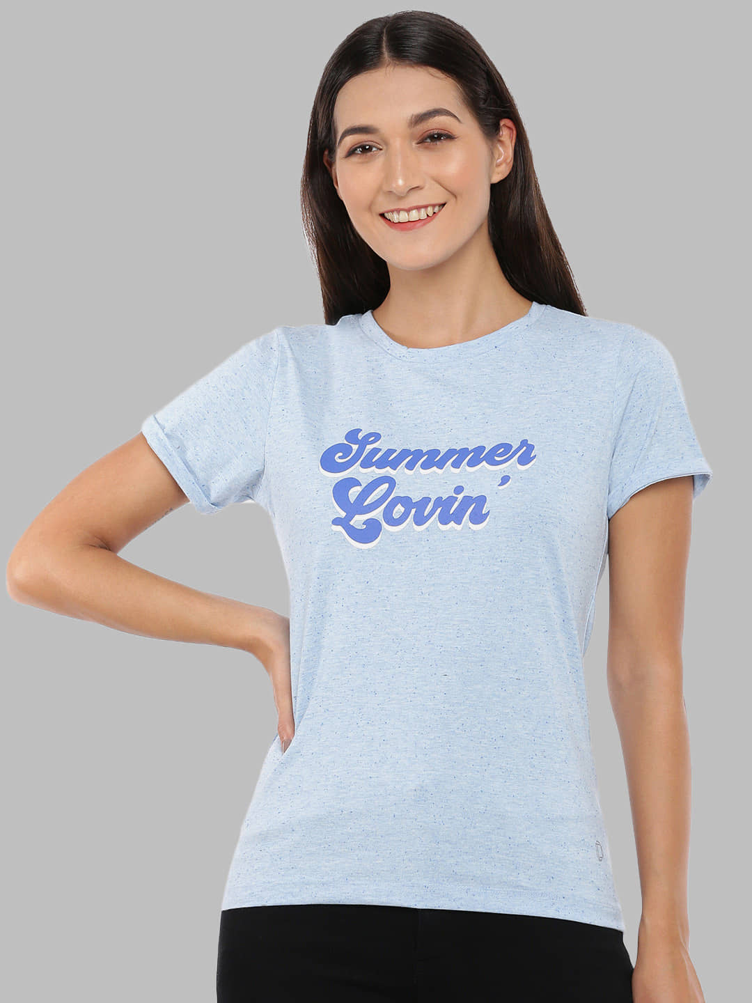 Dollar Missy Women Cotton Printed Regular Fit Round Neck T-Shirt ( Blue )