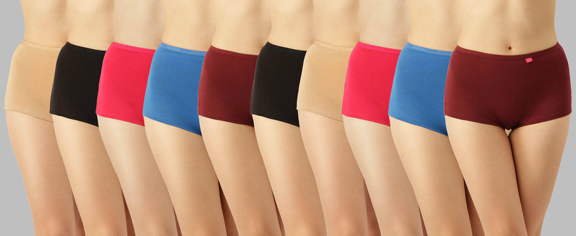 Dollar Missy Pack of 10 Cotton Solid Women's Boy Shorts ( Multi Color )