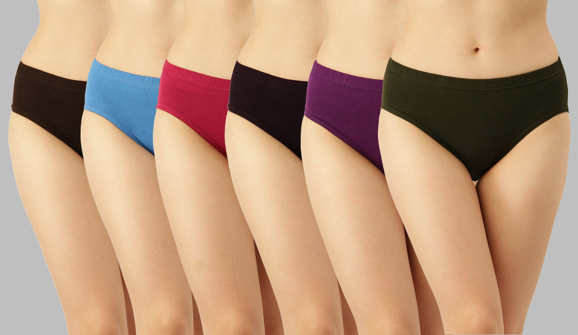 Dollar Missy Pack of 6 Cotton Solid Women's Hipster ( Multi Color )
