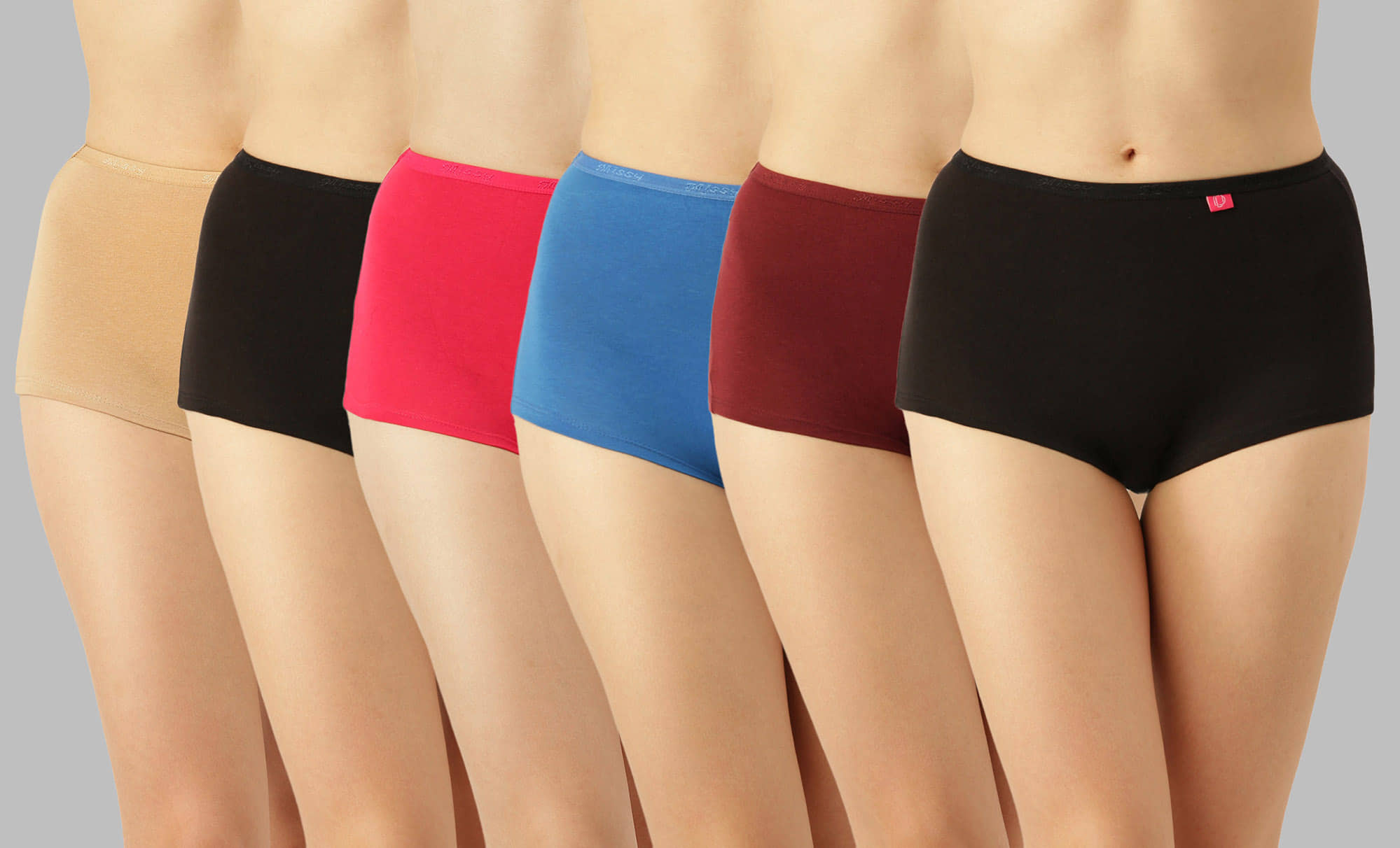 Dollar Missy Pack of 6 Cotton Solid Women's Boy Shorts ( Multi Color )