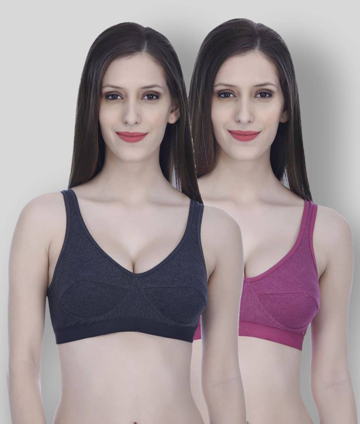     			Elina Pack of 2 Cotton Non Padded Women's Sports Bra ( Multi Color )