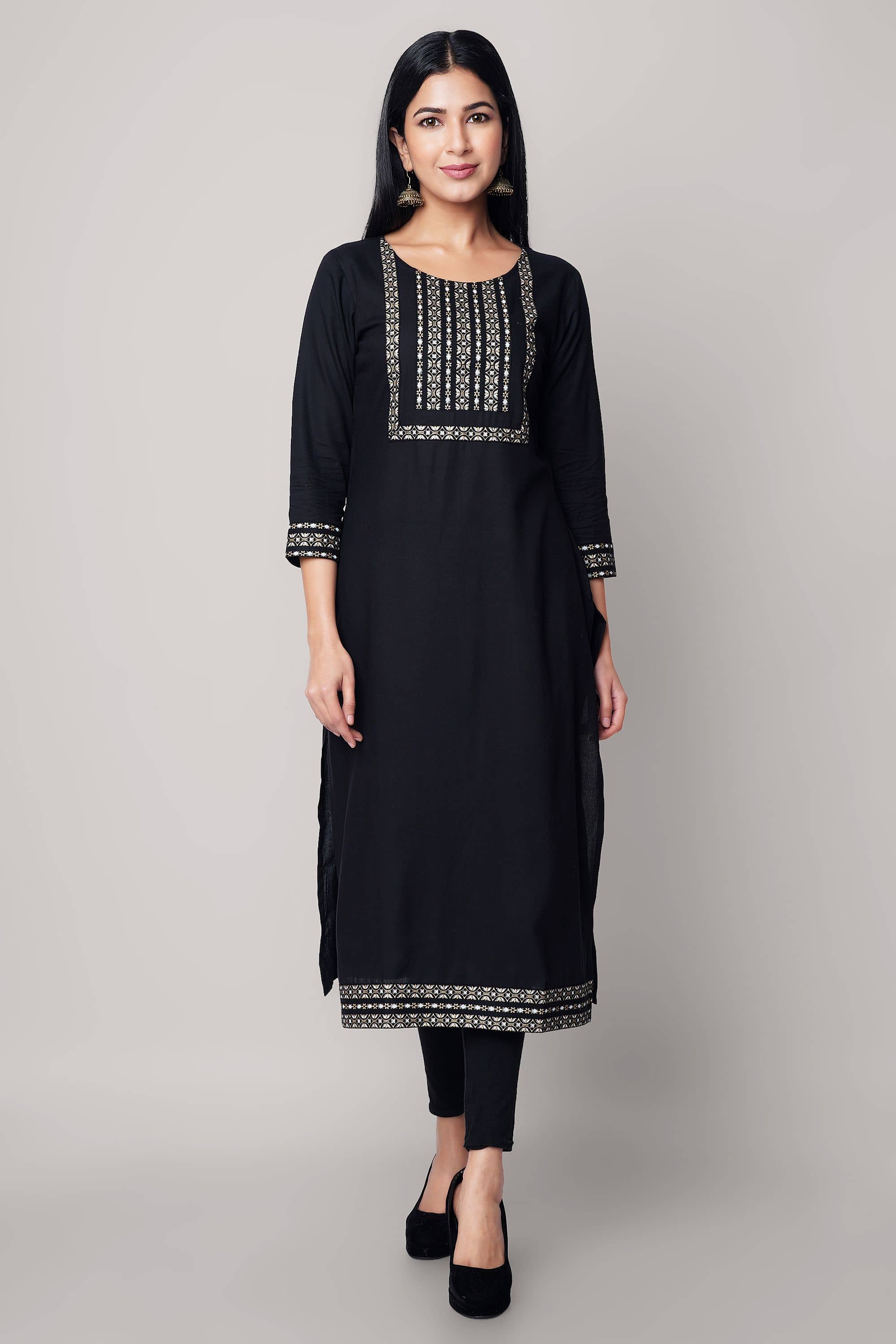GOD BLESS - Black Rayon Women's Straight Kurti ( Pack of 1 ) - Kurtis, Tunics | Buy online on ZillyBuy