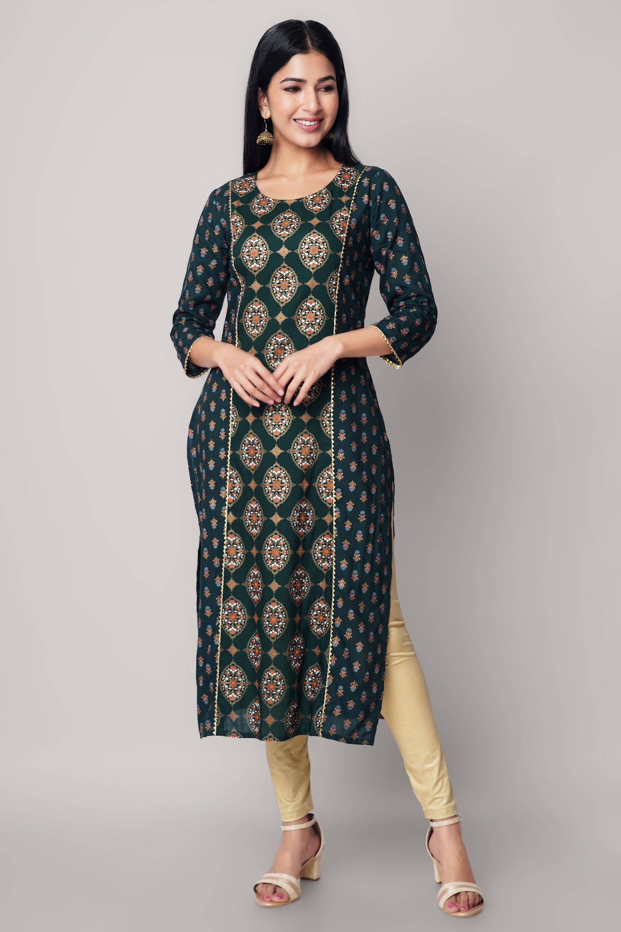     			GOD BLESS - Green Rayon Women's Straight Kurti ( Pack of 1 )
