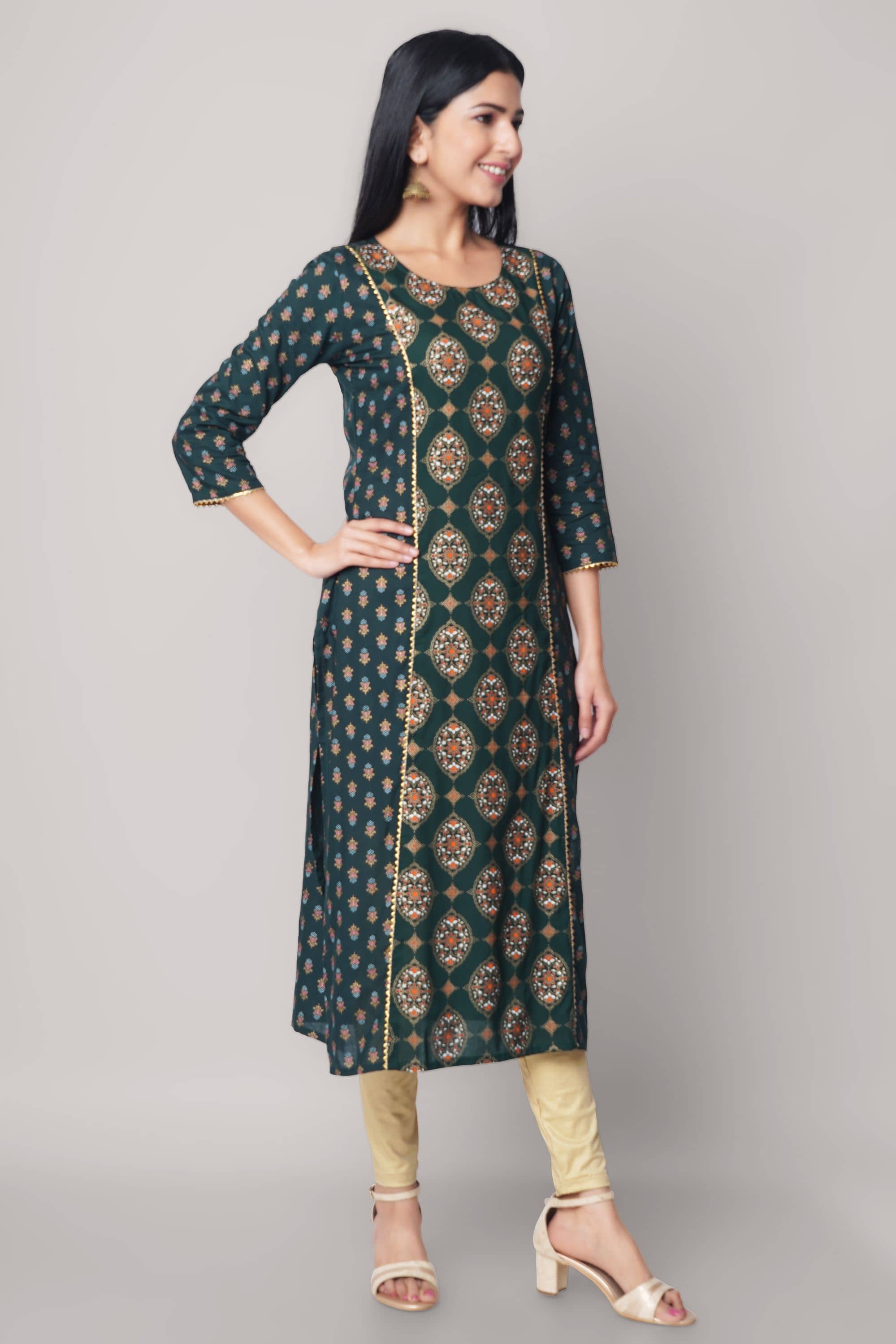 GOD BLESS - Green Rayon Women's Straight Kurti ( Pack of 1 ) - Kurtis, Tunics | Buy online on ZillyBuy