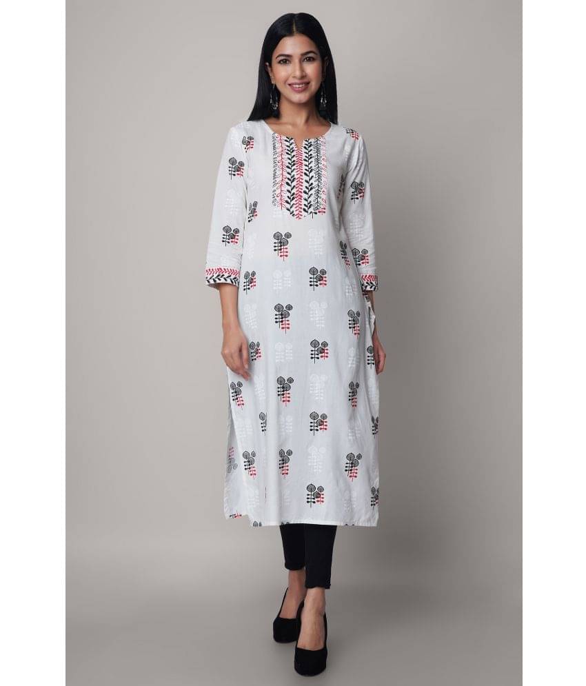     			GOD BLESS - White Rayon Women's Straight Kurti ( Pack of 1 )