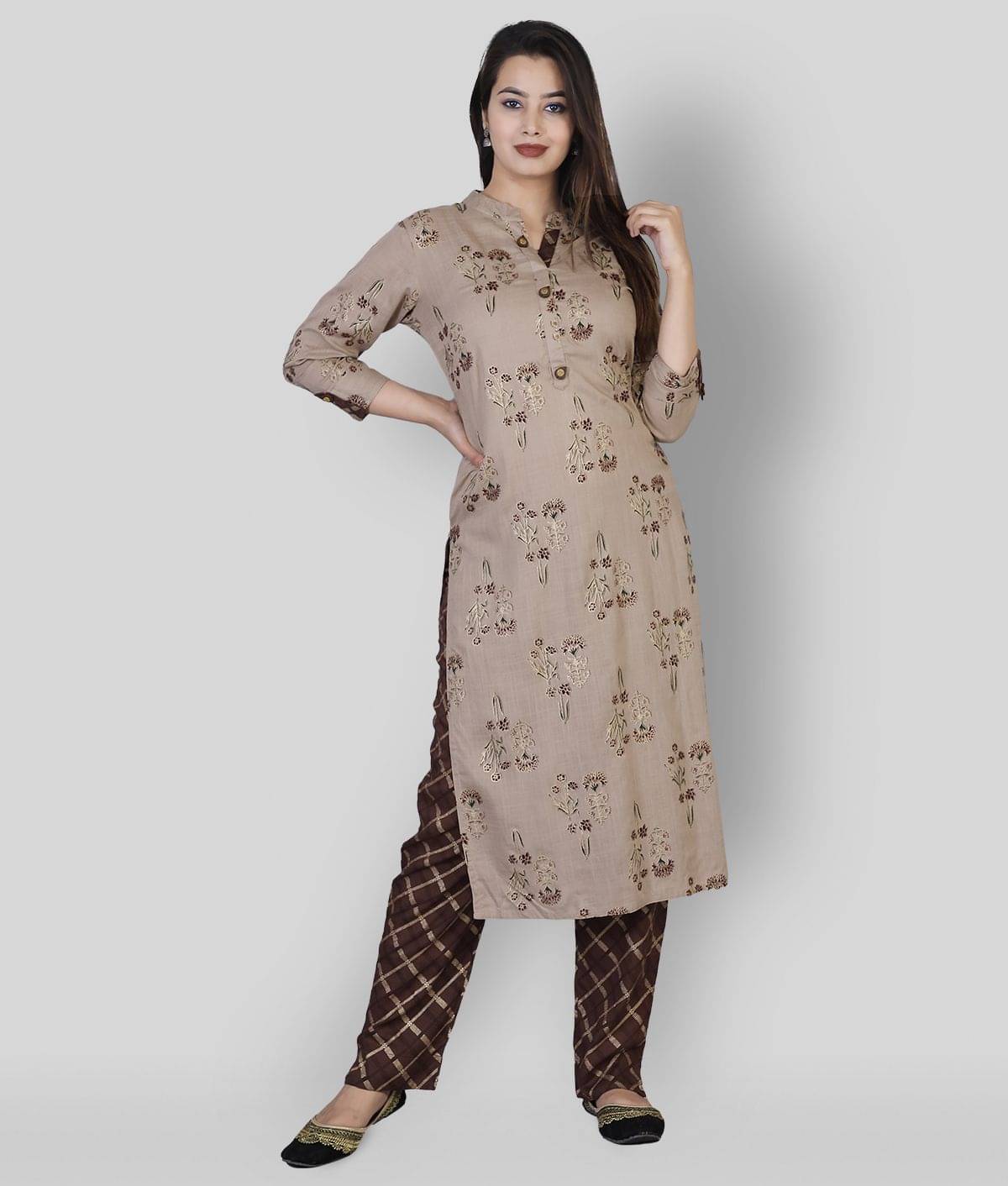     			JC4U - Brown Straight Rayon Women's Stitched Salwar Suit ( Pack of 1 )