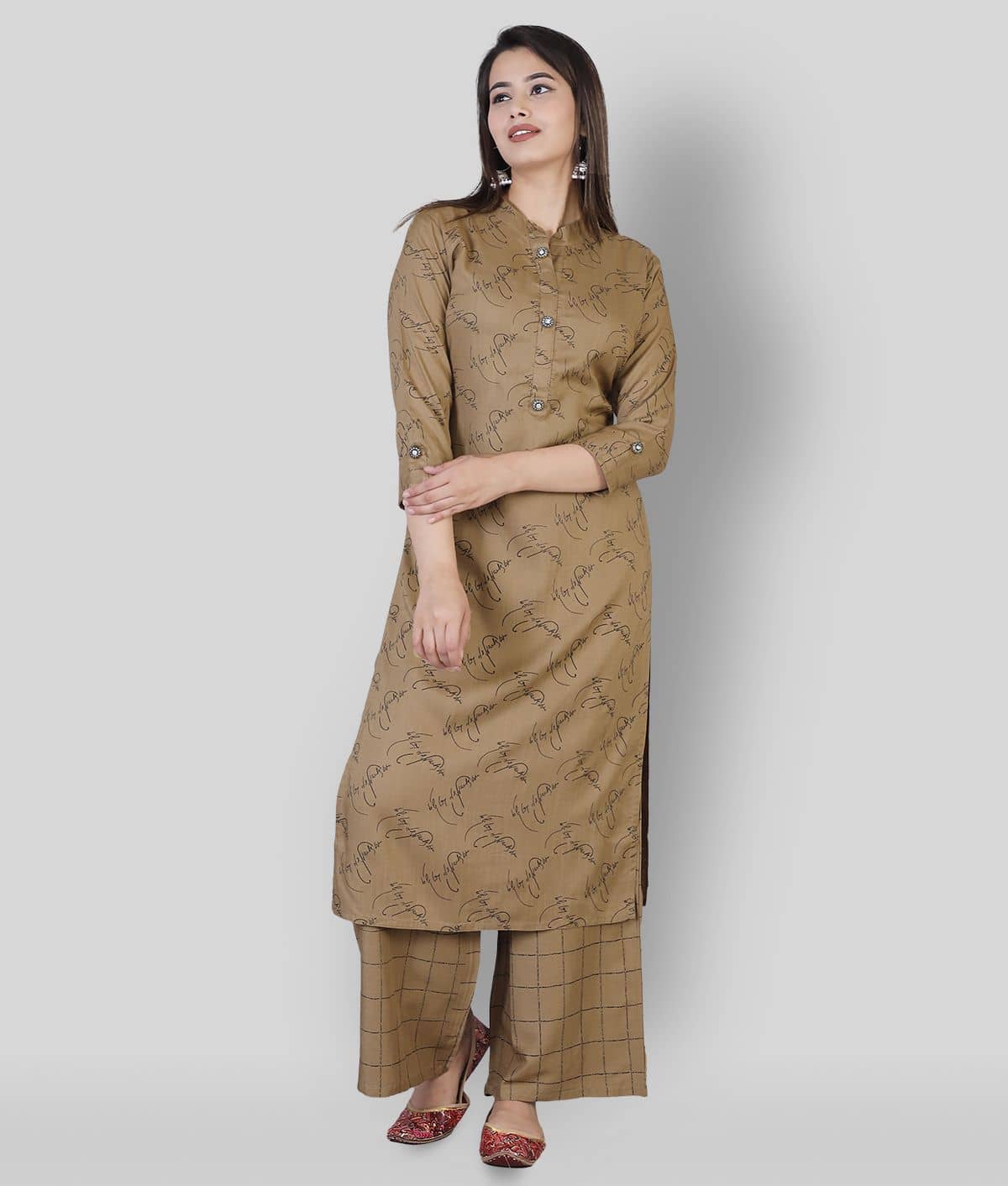 JC4U - Brown Straight Rayon Women's Stitched Salwar Suit ( Pack of 1 )