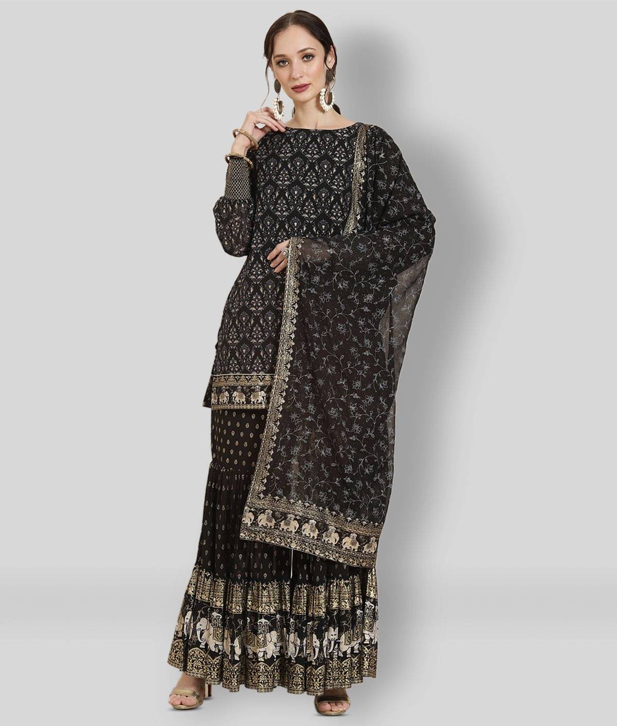 Juniper - Black Straight Georgette Women's Stitched Salwar Suit ( Pack of 1 ) Juniper - Black Straight Georgette Women's Stitched Salwar Suit ( Pack of 1 )