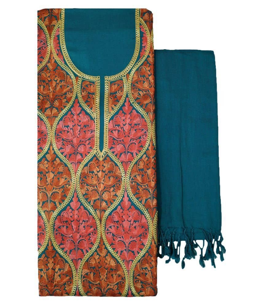 KASHMIRI Blue Woollen Dress Material - Unstitched Fabrics | Buy online on ZillyBuy