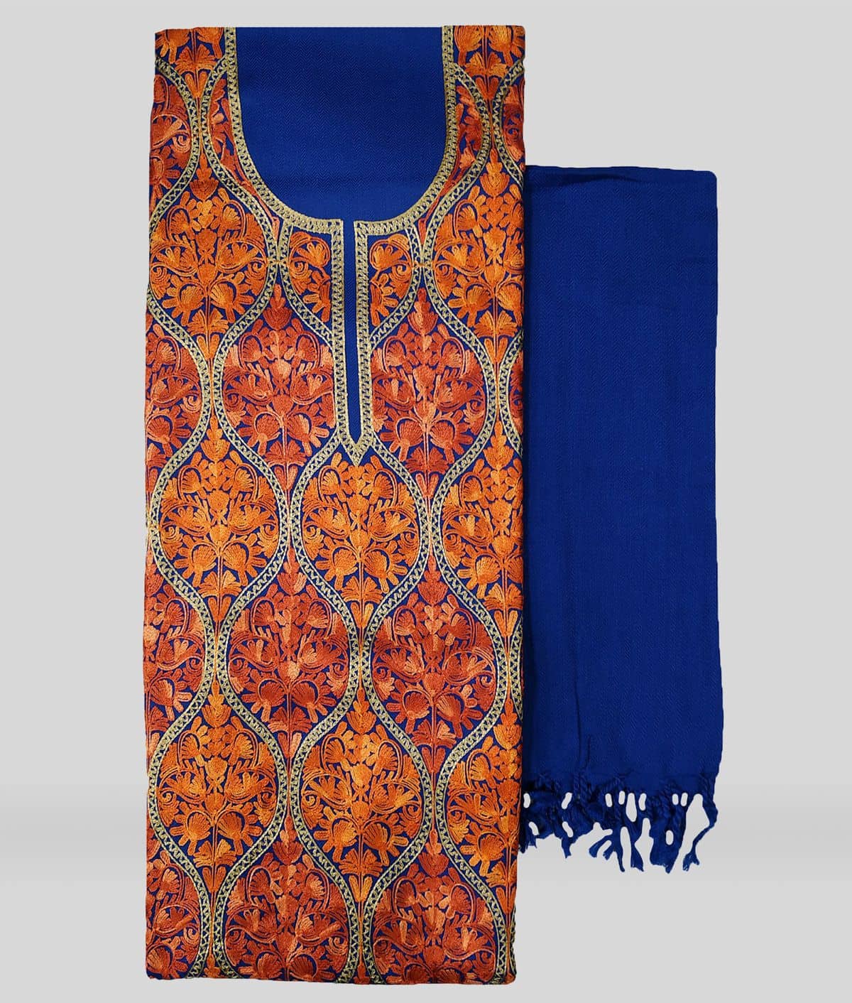 KASHMIRI Blue Woollen Dress Material - Unstitched Fabrics | Buy online on ZillyBuy