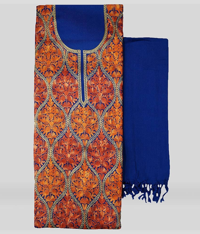KASHMIRI Blue Woollen Dress Material - Unstitched Fabrics | Buy online on ZillyBuy