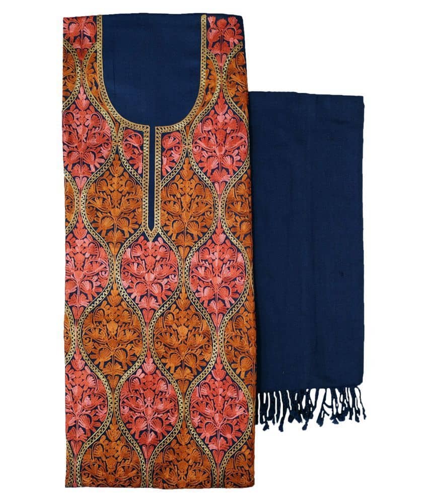 KASHMIRI Blue Woollen Unstitched Dress Material - Unstitched Fabrics | Buy online on ZillyBuy