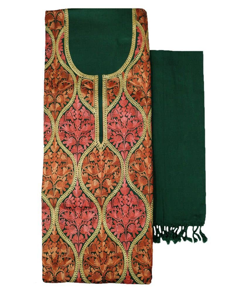 KASHMIRI Green Woollen Unstitched Dress Material - Unstitched Fabrics | Buy online on ZillyBuy