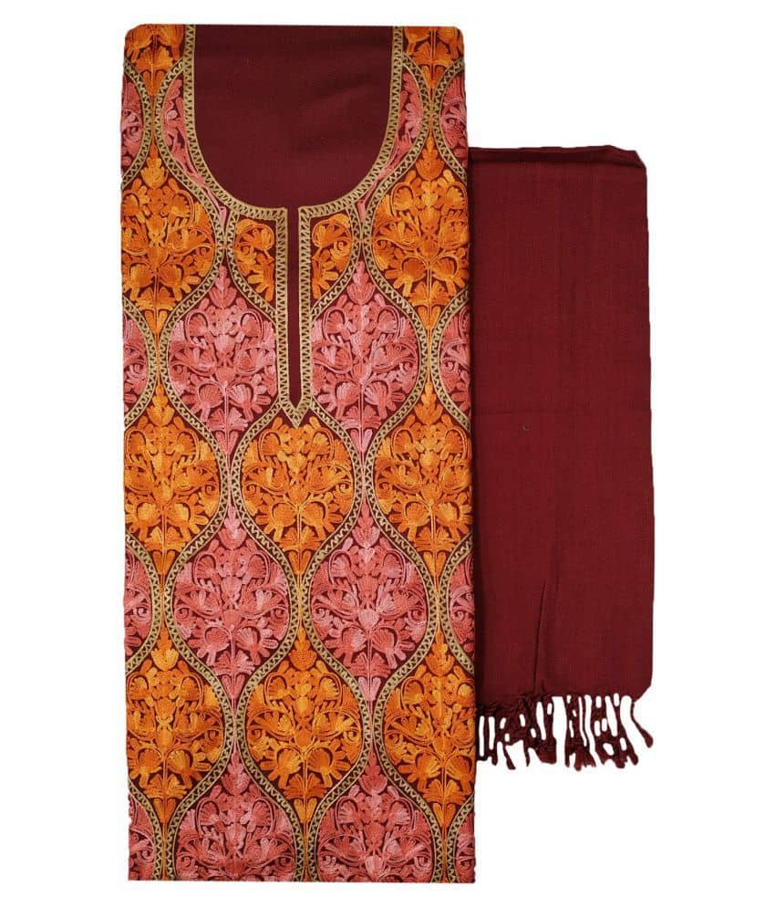 KASHMIRI Maroon Woollen Unstitched Dress Material - Unstitched Fabrics | Buy online on ZillyBuy