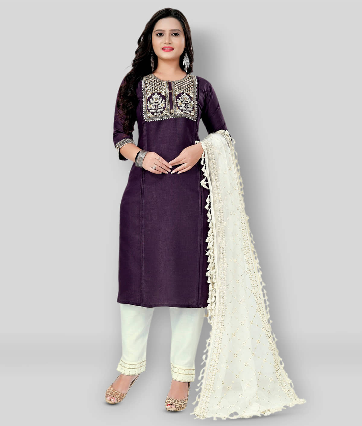 Lerkiza - Purple Straight Cotton Women's Stitched Salwar Suit ( Pack of 1 )