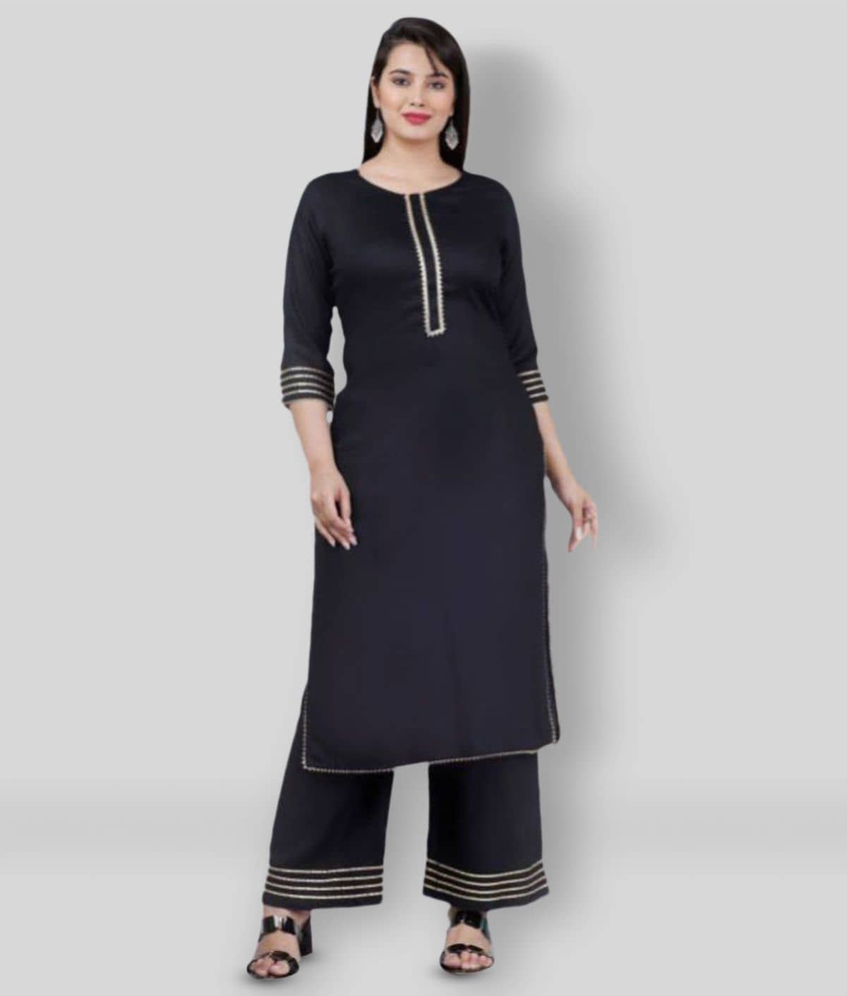 MAUKA - Black Straight Rayon Women's Stitched Salwar Suit ( Pack of 1 )