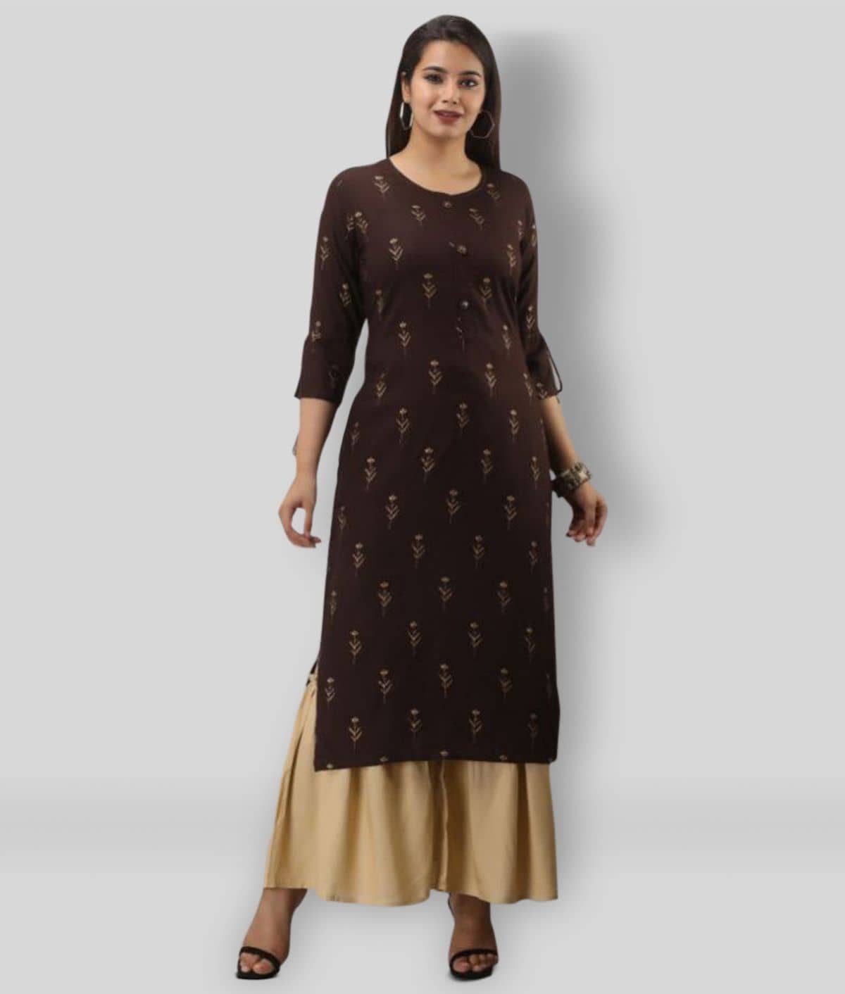 MAUKA - Brown Straight Rayon Women's Stitched Salwar Suit ( Pack of 1 )