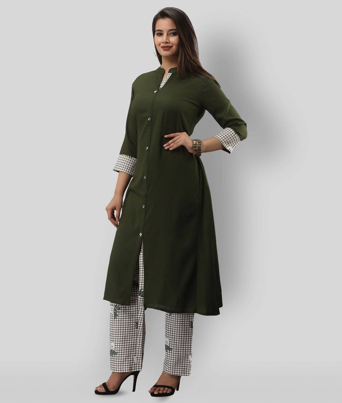 MAUKA - Green Straight Rayon Women's Stitched Salwar Suit ( Pack of 1 ) MAUKA - Green Straight Rayon Women's Stitched Salwar Suit ( Pack of 1 )