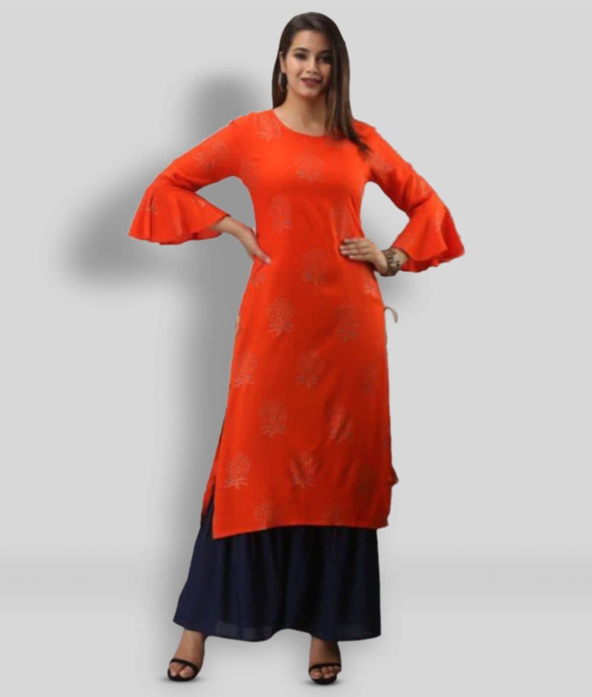MAUKA - Orange Straight Rayon Women's Stitched Salwar Suit ( Pack of 1 )