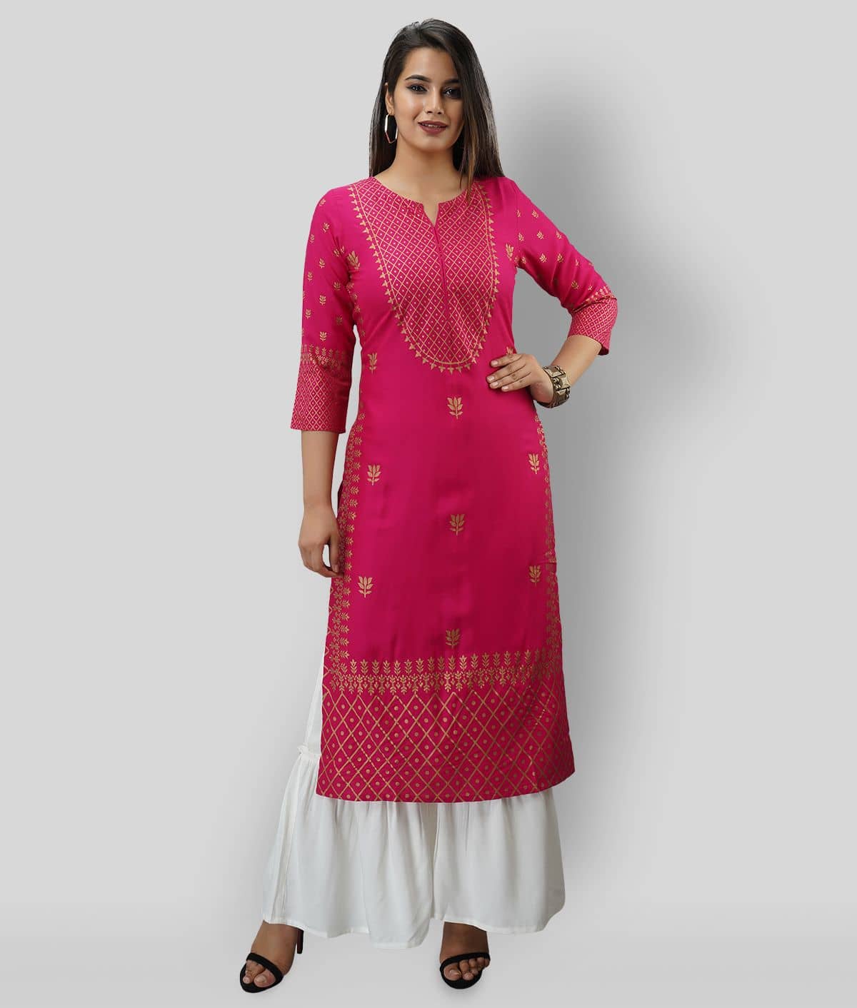 MAUKA - Pink Straight Rayon Women's Stitched Salwar Suit ( Pack of 1 )