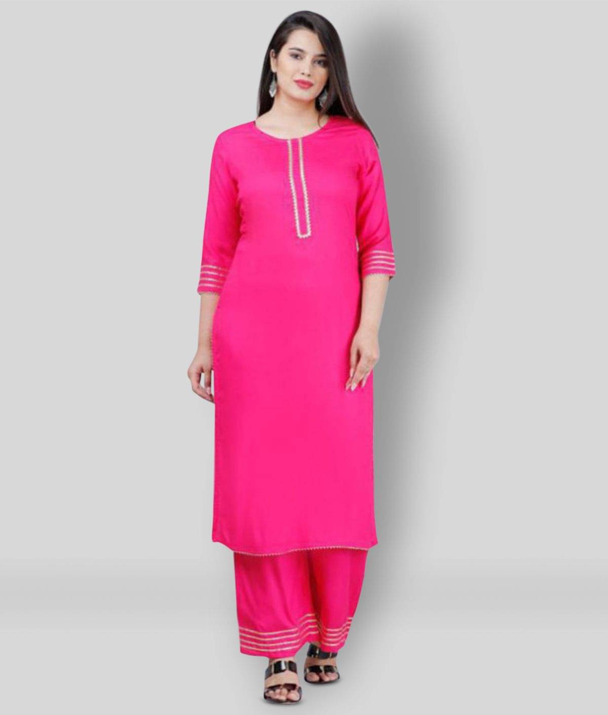 MAUKA - Pink Straight Rayon Women's Stitched Salwar Suit ( Pack of 1 ) MAUKA - Pink Straight Rayon Women's Stitched Salwar Suit ( Pack of 1 )